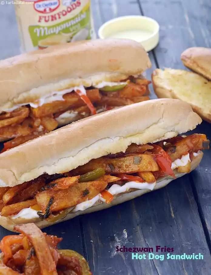 Schezuan Fries Hot Dog Sandwich Recipe