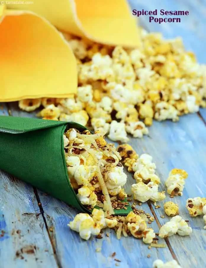 Spiced Sesame Popcorn Recipe (Quick Snacks Recipes- Indian)