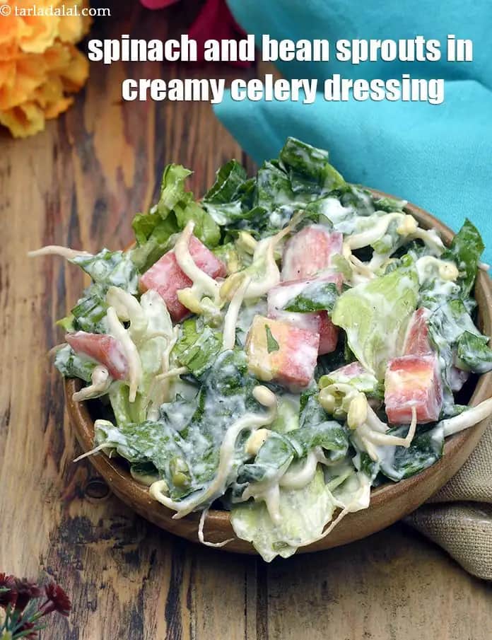 Spinach And Bean Sprouts In Creamy Celery Dressing Recipe