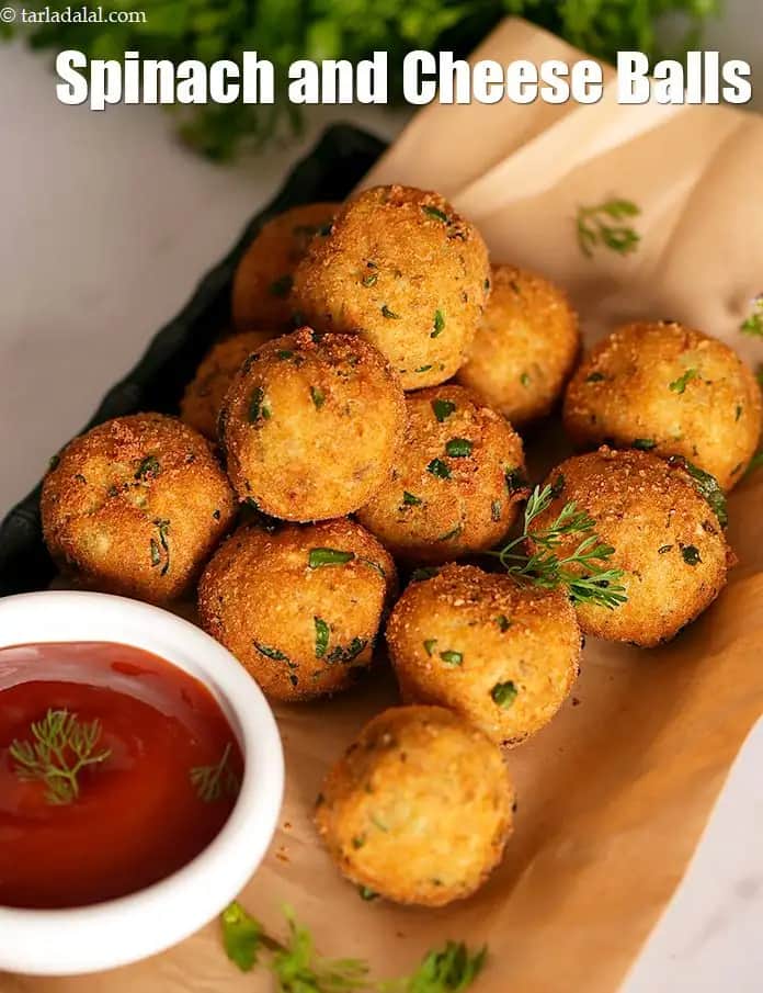 Spinach And Cheese Balls Recipe (Palak Cheese Balls)