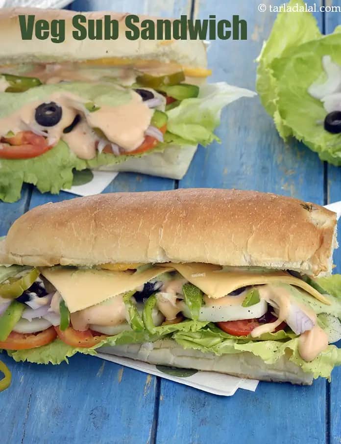 Veg Sub Sandwich Recipe (Veggie Delight)