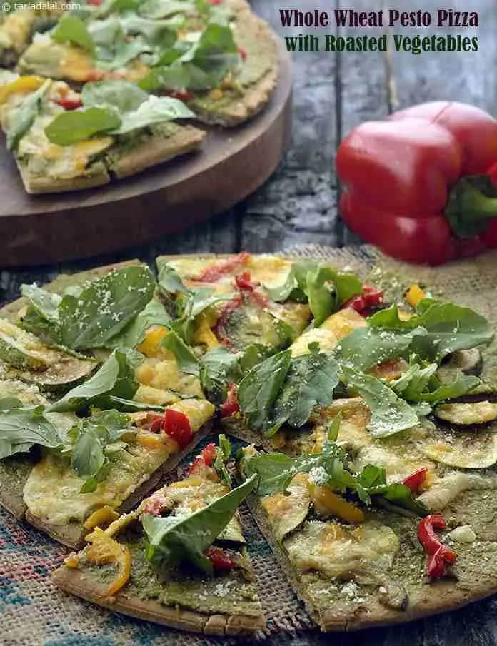 Whole Wheat Pesto Pizza With Roasted Vegetables Recipe
