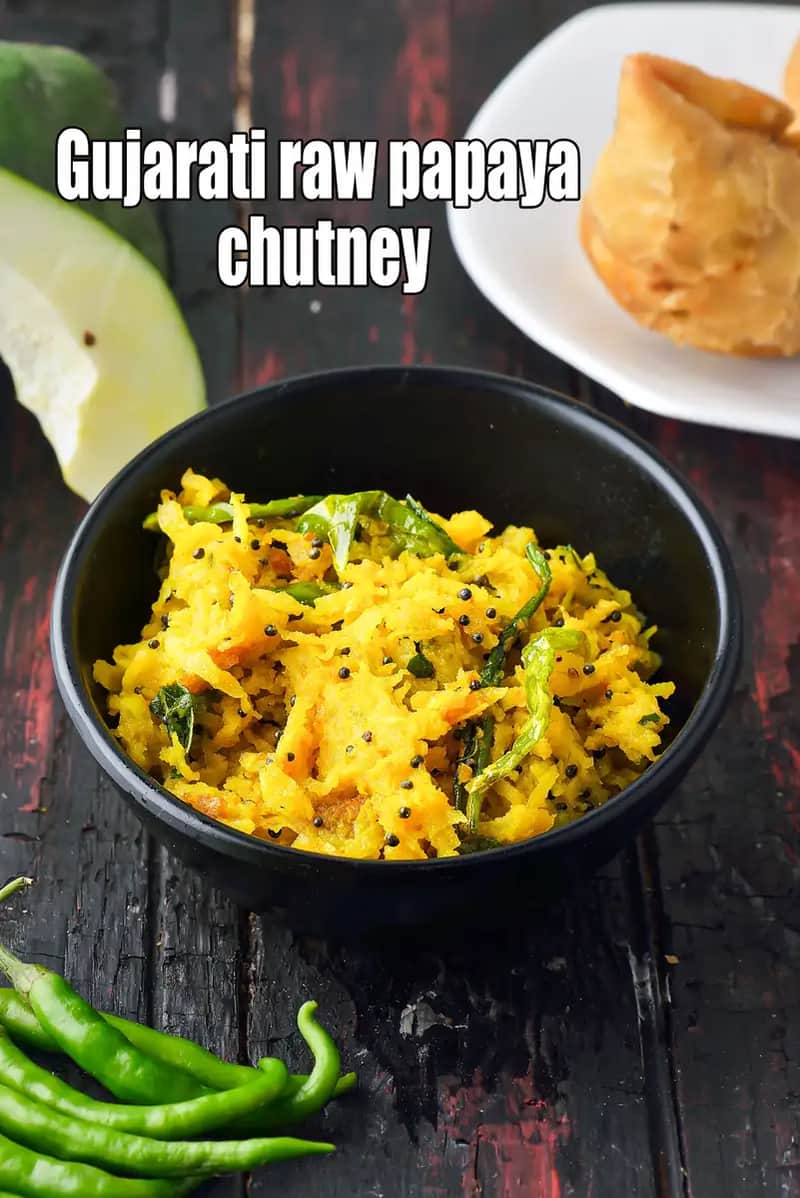 Gujarati Raw Papaya Chutney Recipe (Kacha Papaya Sambharo)