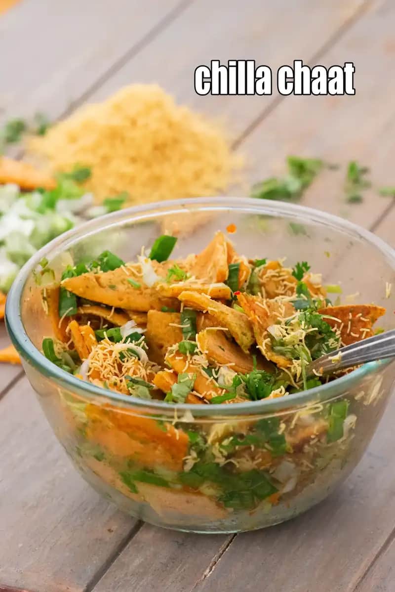 Chilla Chaat Recipe (Besan Cheela Chaat)