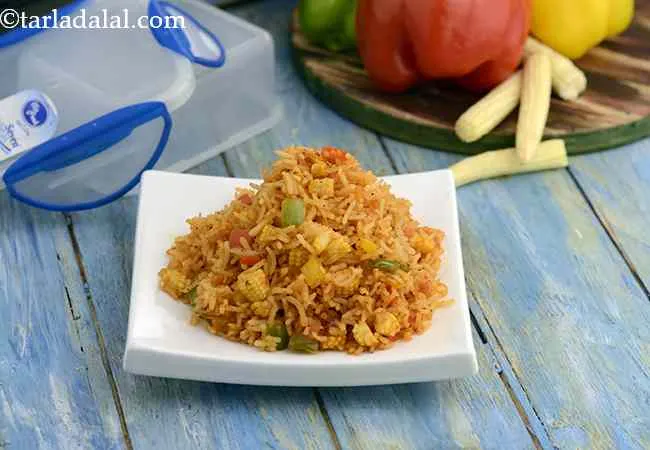  Baby Corn and Capsicum Rice ( Tiffin Treats)
