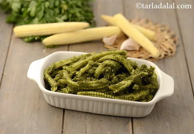  Baby Corn Hara Masala ( Microwave Recipe)