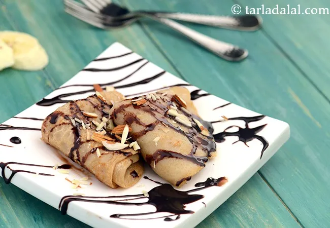 Banana Pancakes with Chocolate Sauce