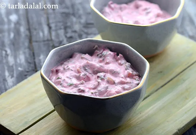 beetroot, cucumber and tomato raita recipe | healthy cucumber tomato beetroot raita | Indian style veggie raita | healthy vegetable raita |