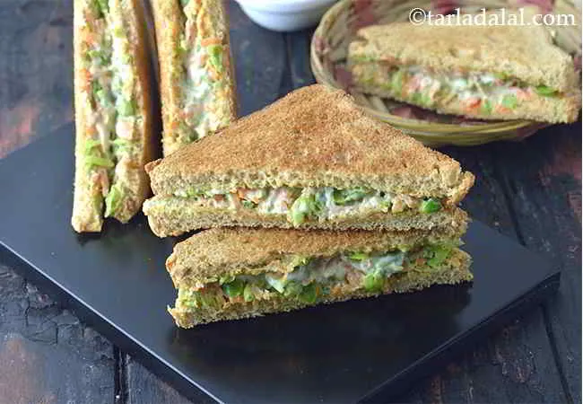 Carrot, Green Peas Creamy Sandwich, Creamy Toast Sandwich