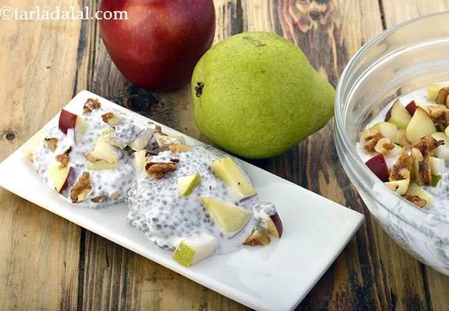 Coconut Chia Seeds Pudding with Mixed Fruits and Walnuts