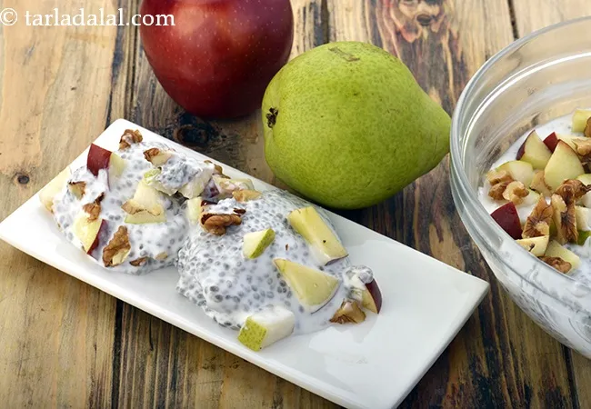 Coconut Chia Seeds Pudding with Mixed Fruits and Walnuts