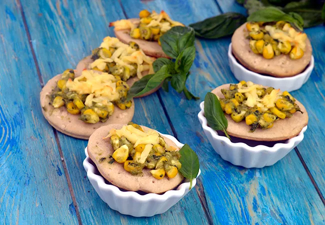Cheesy Corn and Pesto Mini Pizza