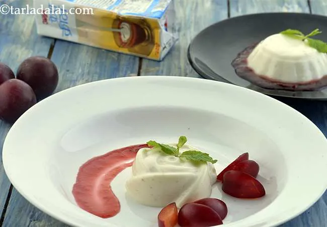 Eggless Vanilla Panna Cotta with Plum Compote