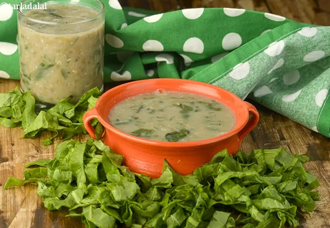 Garlicky Moong Sprouts Soup with Spinach