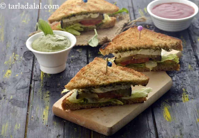 Grilled, Tomato, Eggplant and Paneer Sandwich