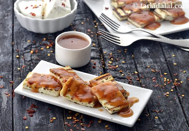 Grilled Paneer with Spicy Pepper Garlic Sauce