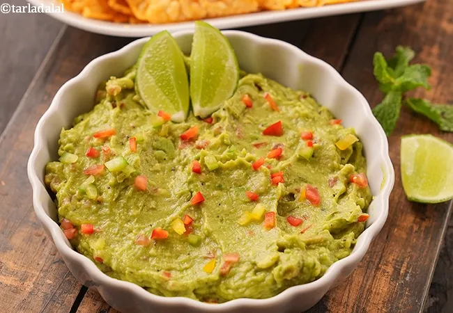 Jain avocado dip recipe | onion-garlic-free guacamole dip | vegetarian avocado dip |