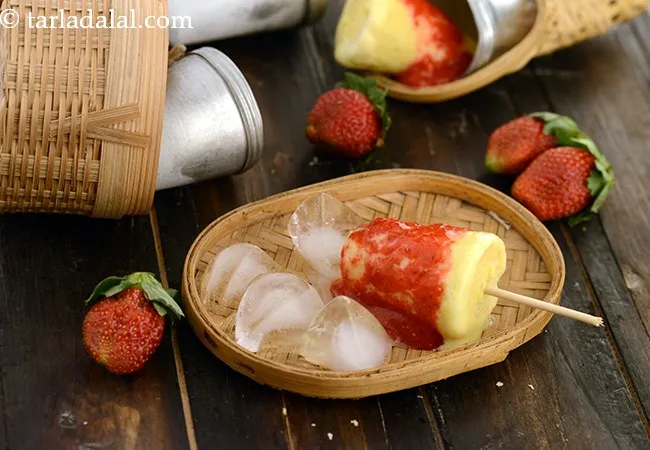 Low- Fat Kulfi with Strawberry Sauce