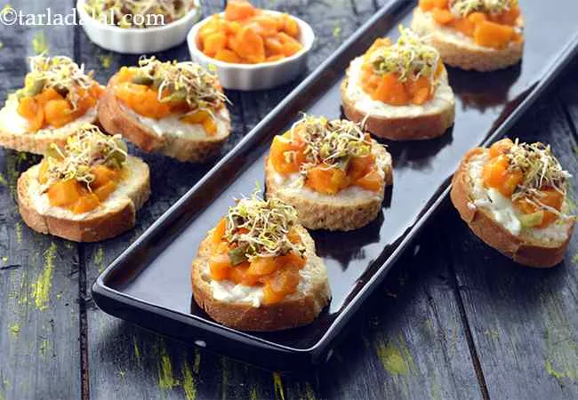  Mango and Burrata Cheese Crostini