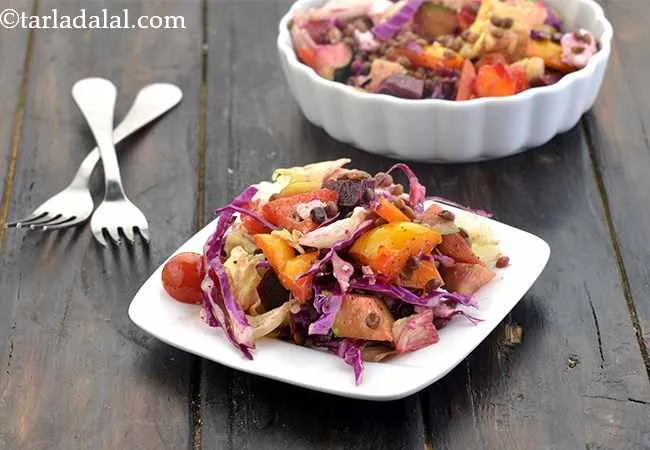 Masoor, Beets, Zucchini , Peppers Lunch Salad, Healthy Veg One Dish Meal