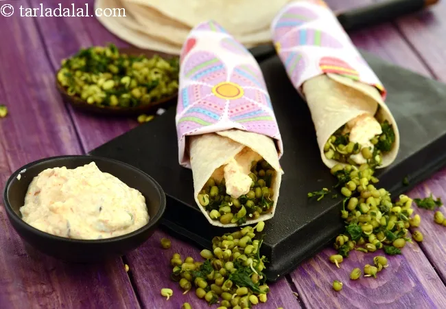 methi and moong sprouts wrap recipe | sprouted moong wrap | sprouted moong roll for weight loss | healthy Indian wrap for diabetes |