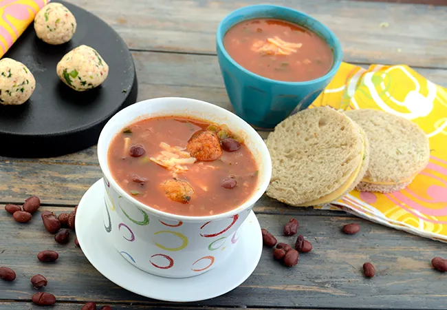 Mexican Tomato Soup with Cottage Cheese Balls