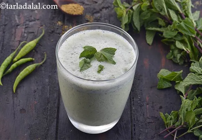 mint chaas recipe | spicy Punjabi mint chaas | mint buttermilk | pudina chaas |
