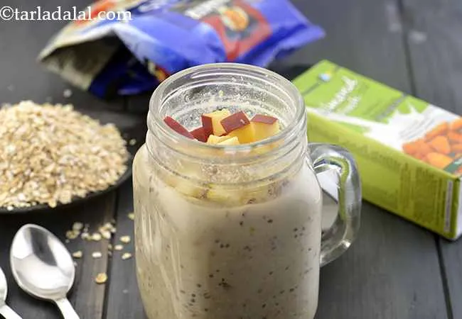 Oatmeal Almond Milk with Apples, Healthy Vegan Breakfast