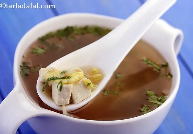 Paneer, Bean Sprouts and Spring Onion Soup