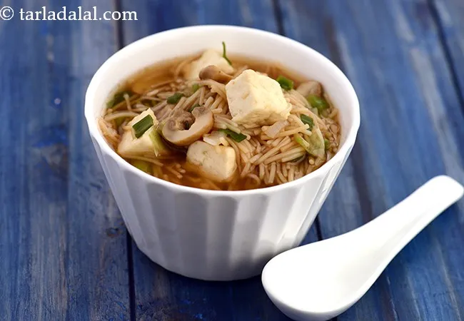 Paneer, Vermicelli and Mushroom Vegetable Broth