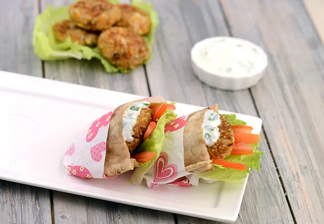 Paneer and Broken Wheat Patties in Whole Wheat Pita Pocket