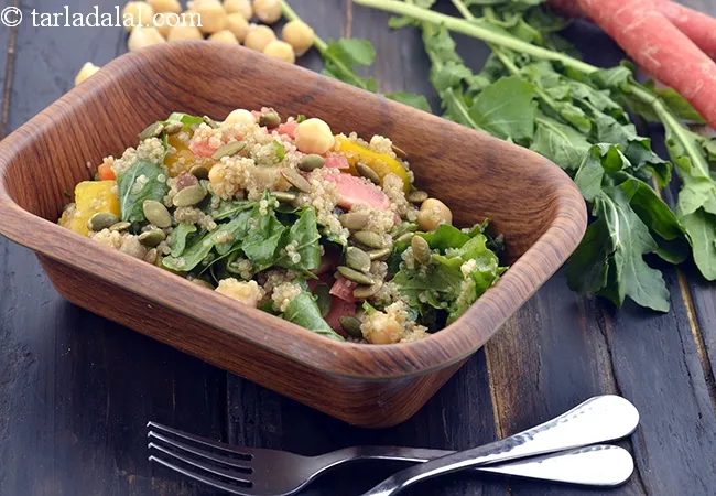 Quinoa, Rocket Leaves and Chickpea Veg Salad, Buddha Bowl