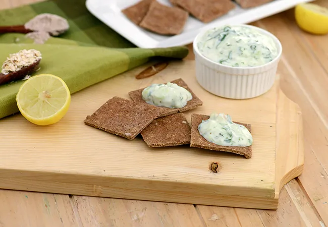 Ragi and Oat Crackers with Cucumber Dip