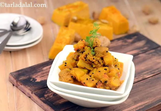 राजस्थानी स्टाईल कद्दू और सोया की सब्ज़ी