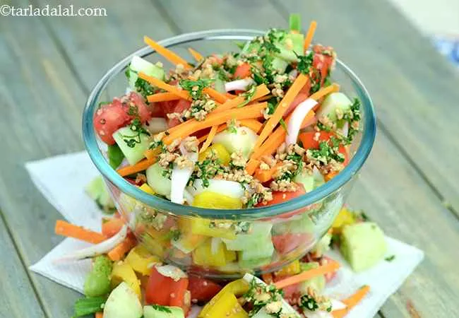 Red and Green Salad with Peanut Dressing ( Eat Well Stay Well )