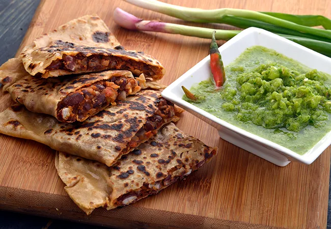  Refried Beans Stuffed Whole Wheat Tortilla with Green Tomato Salsa