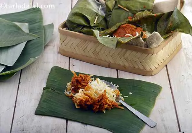 Rice and Curry in Banana Leaves