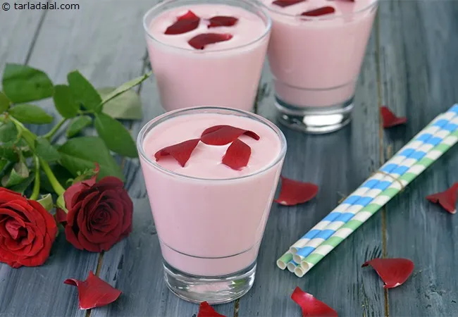 rose lassi recipe | Punjabi sweet rose lassi | rose flavoured yogurt drink |