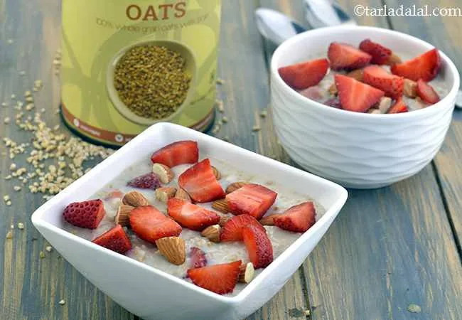 Steel Cut Oats with Strawberries and Almond Milk, Healthy Vegan Breakfast