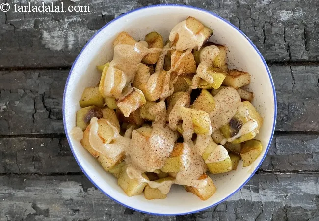 Stewed cinnamon apples with peanut butter dessert recipe | healthy Indian cinnamon apples with peanut butter dessert | quick and easy dessert for weight loss |