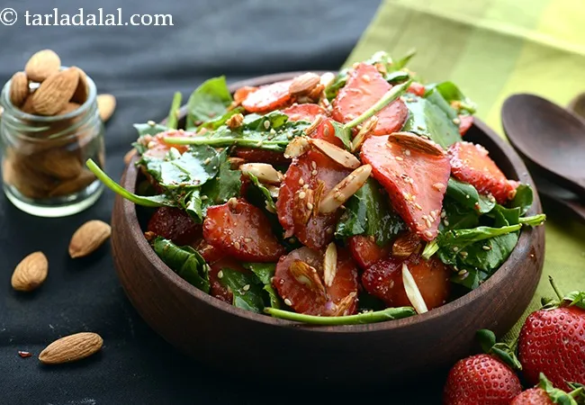 Strawberry Baby Spinach Salad, Indian Style