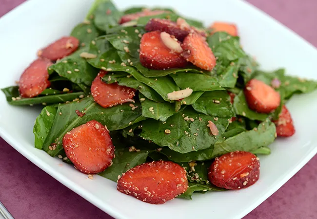Strawberry Baby Spinach Salad, Indian Style