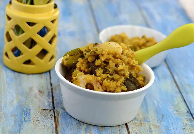  Stuffed Brinjal and Onion Khichdi ( Zero Oil Recipe)