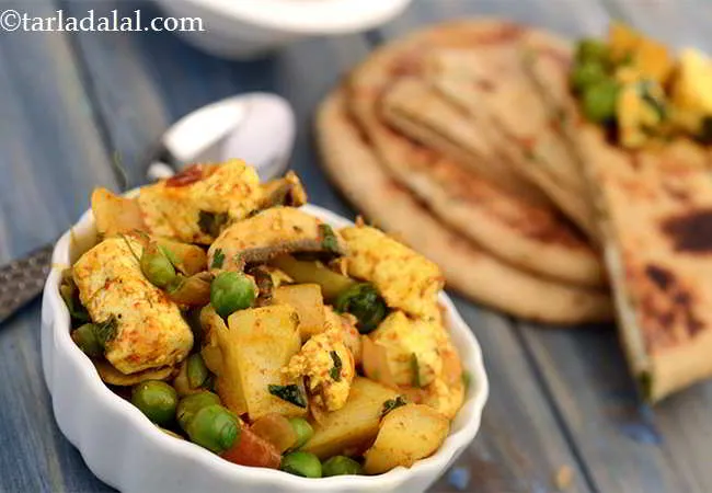 Tava Paneer, Mushroom and Green Pea Subzi