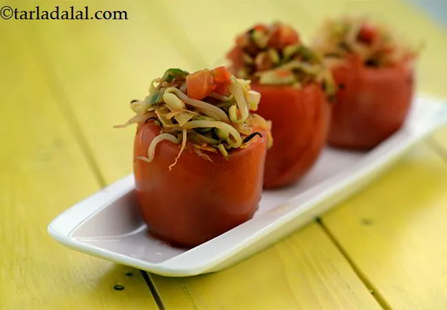 Tomatoes Stuffed with Bean Sprouts ( Low Calorie Healthy Cooking)