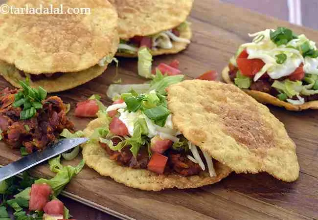  Tostadas Stuffed with Refried Beans and Sour Cream