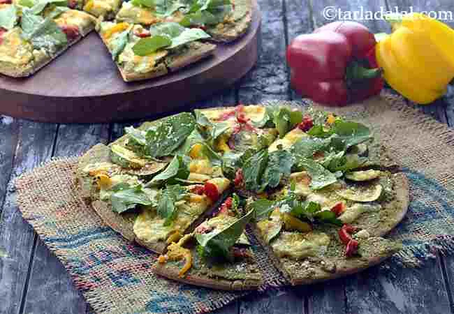 Whole Wheat Pesto Pizza with Roasted Vegetables