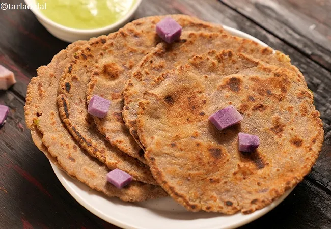 bajra kand roti recipe | black millet purple yam paratha | pearl millet gluten free flatbread |