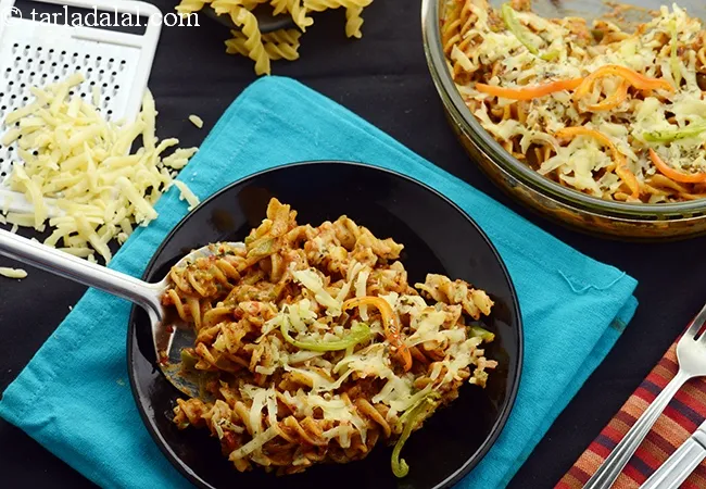 baked pav bhaji pasta recipe | pav bhaji pasta | Indo Italian pav bhaji pasta |