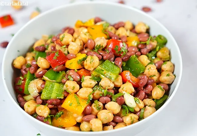 bean and capsicum salad recipe | rajma, kabuli chana salad | protein rich Indian rajma salad with bell peppers